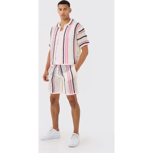 Oversized Boxy Open Stitch Stripe Short Set - boohoo - Modalova