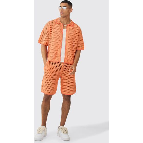 Oversized Boxy Open Stitch Contrast Tipping Shirt Short Set - boohoo - Modalova