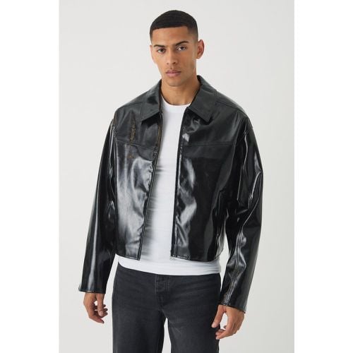 Chaqueta Harrington Recta Negra De Vinilo Y Cuero Sintético - boohoo - Modalova