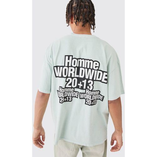 Camiseta Oversize Con Estampado Homme Worldwide Sobreteñido - boohoo - Modalova