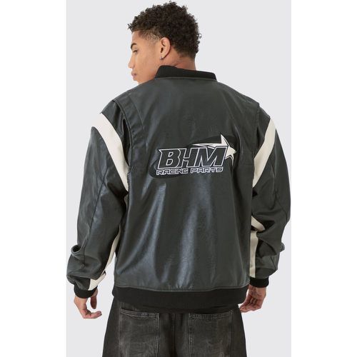 Chaqueta Bomber Negra Con Emblema De Motociclismo Y Colores En Bloque - boohoo - Modalova