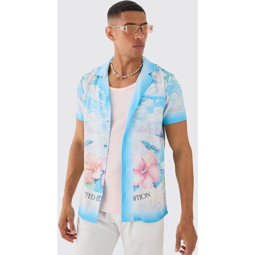 Camicia Regular Fit a maniche corte a fiori con rever - boohoo - Modalova