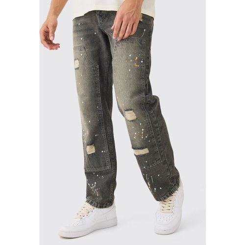 Relaxed Rigid Ripped Carpenter Paint Splatter Jeans In Antique Grey - boohoo - Modalova