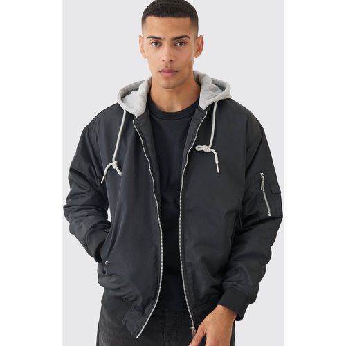 Oversized Hooded Ma1 Bomber Jacket In Black - boohoo - Modalova