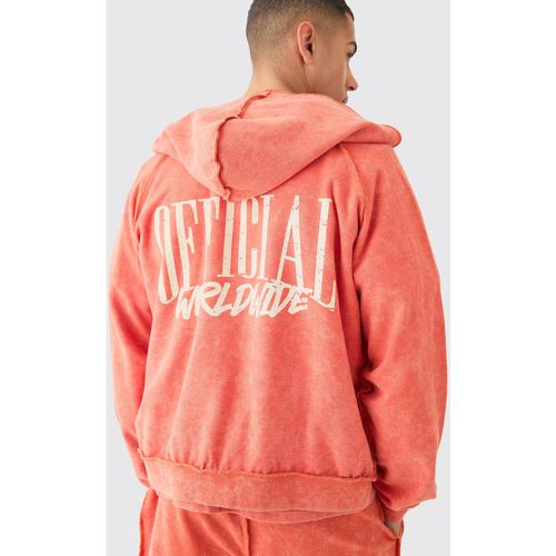 Sudadera Oversize Recta Con Capucha, Cremallera Y Estampado De Tela Rizo - boohoo - Modalova