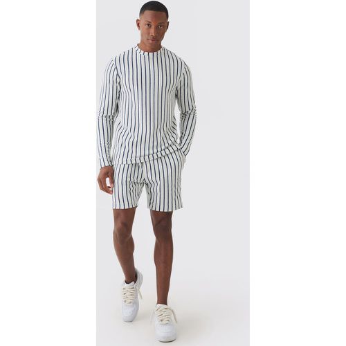 Striped Open Stitch Resort Shirt & Short Set - boohoo - Modalova