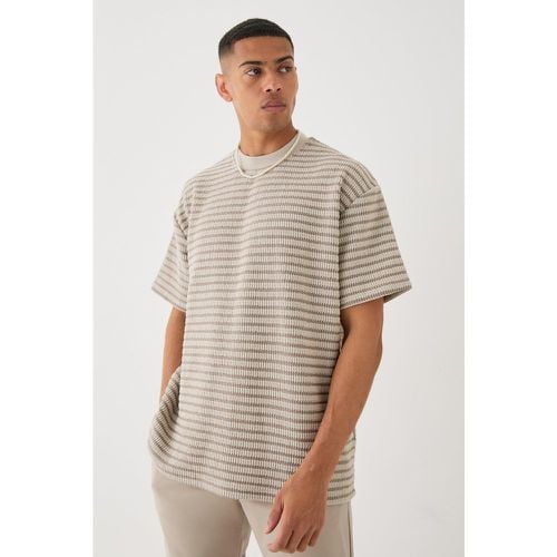 Oversized Extended Neck Striped Textured T-shirt - boohoo - Modalova