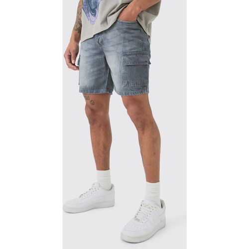 Slim Rigid Cargo Denim Shorts In Grey - boohoo - Modalova