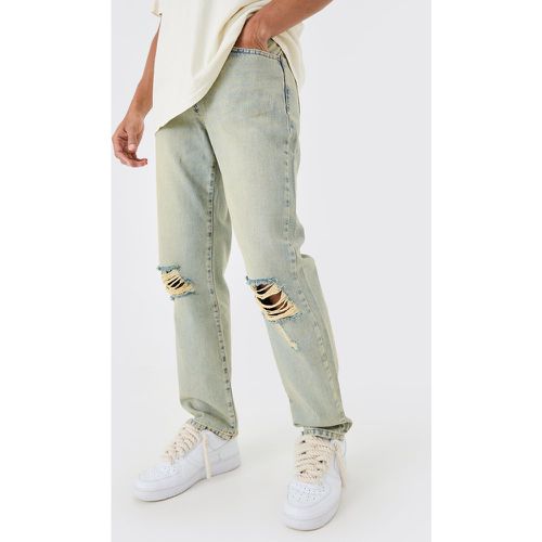 Relaxed Rigid Ripped Knee Jeans In Antique Blue - boohoo - Modalova