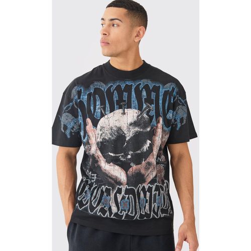 Camiseta Oversize Con Estampado Gráfico De Calavera Sobre Costuras - boohoo - Modalova