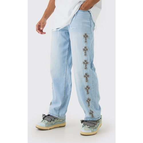 Baggy Rigid Embellished Jeans In Ice Blue - boohoo - Modalova