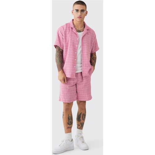 Camicia squadrata a maniche corte a quadri con trama & pantaloncini - boohoo - Modalova