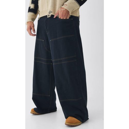 Pantaloni Carpenter Plus Size extra comodi neri con cuciture a contrasto - boohoo - Modalova