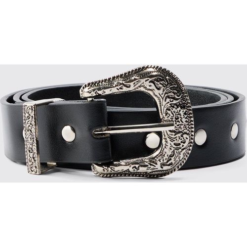 Cintura Western nera con borchie e fibbia color argento - boohoo - Modalova