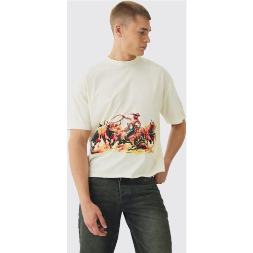 T-shirt squadrata oversize con stampa di rodeo - boohoo - Modalova