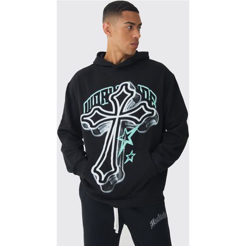 Oversized Cross Printed Hoodie - boohoo - Modalova