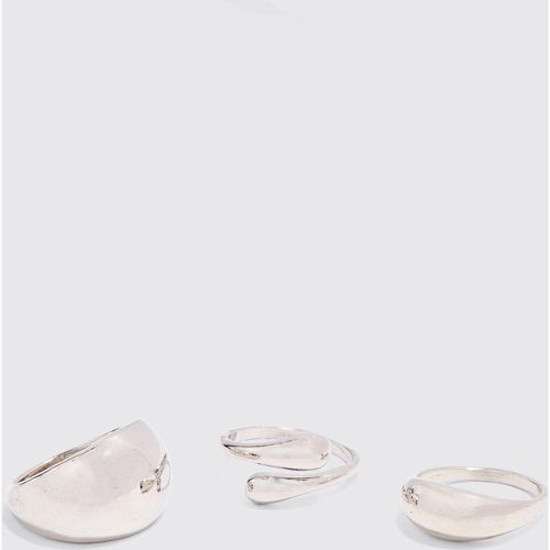 Pack De 3 Anillos Plateados Minimalistas - boohoo - Modalova