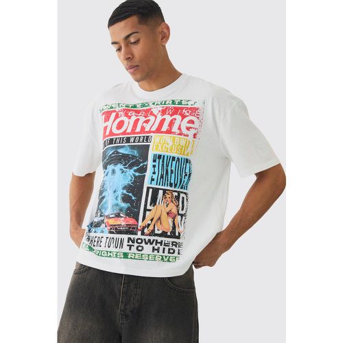 T-shirt squadrata oversize con grafica Homme Magazine - boohoo - Modalova