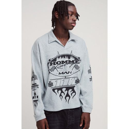 Polo da Rugby oversize Homme con stampa di moto e rever - boohoo - Modalova