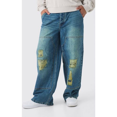 Jeans extra comodi in denim rigido stile Carpenter con strappi in lavaggio sporco - boohoo - Modalova