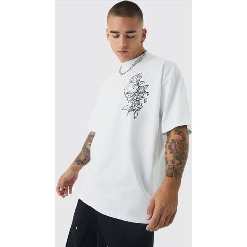 T-shirt oversize pesante con stampa di disegno a linee e girocollo esteso - boohoo - Modalova