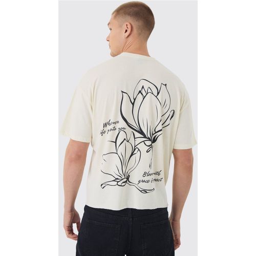 T-shirt squadrata oversize con stampa di disegni a fiori e linee - boohoo - Modalova