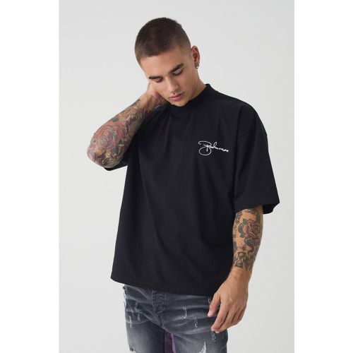 T-shirt squadrata oversize pesante con ricamo man - boohoo - Modalova