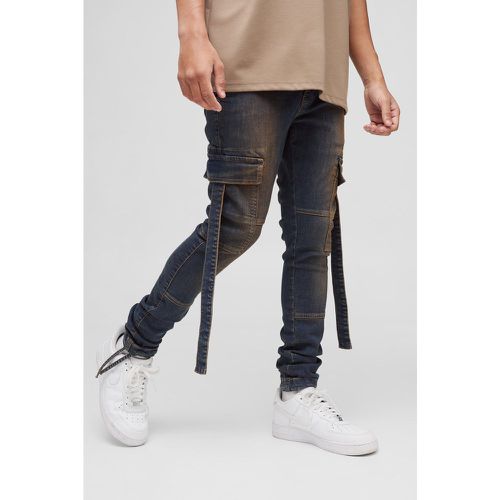 Jeans slavati Super Skinny Fit in Stretch con fascette stile Cargo - boohoo - Modalova