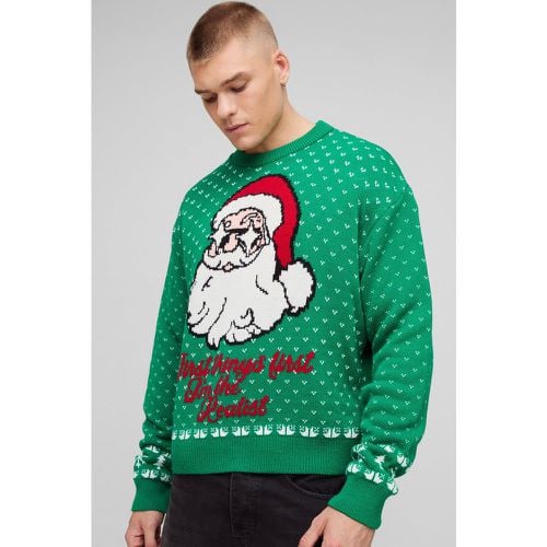 Jersey Oversize Navideño Recto Con Estampado De Papá Noel - boohoo - Modalova