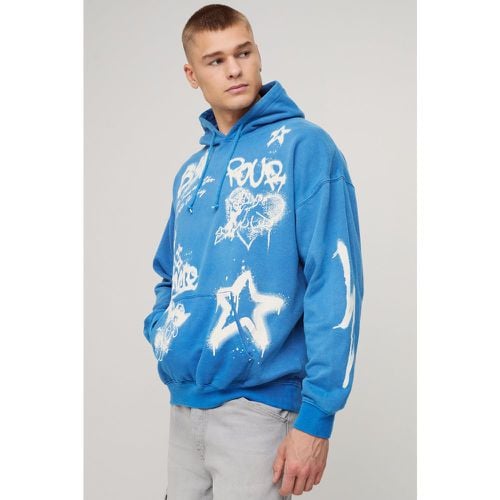 Sudadera Con Capucha, Cremallera Y Estampado De Grafiti Desteñido - boohoo - Modalova