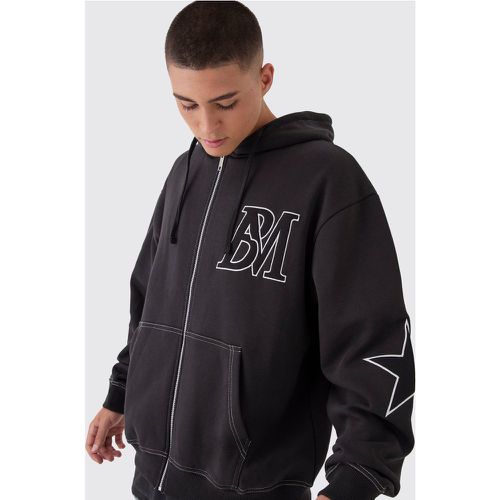 Sudadera Oversize Con Capucha, Cremallera Y Aplique De Estrella Bm Con Costuras En Contraste - boohoo - Modalova