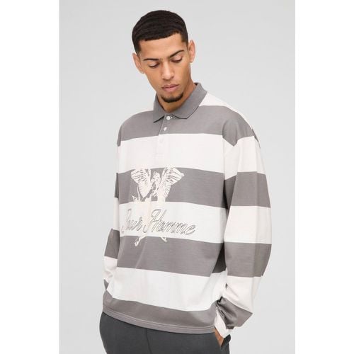 Polo Oversize De Rugby De Manga Larga Con Estampado Homme De Rayas - boohoo - Modalova