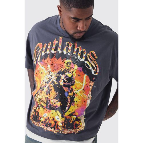 Camiseta Plus Oversize Recta Con Capa Falsa Y Estampado De Outlaws - boohoo - Modalova