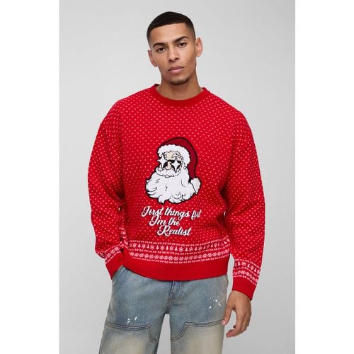 Jersey Oversize Navideño Recto Con Estampado De Papá Noel - boohoo - Modalova