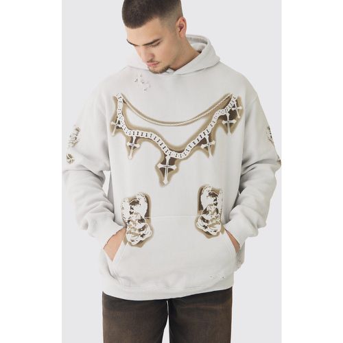 Sudadera Tall Oversize Desgastada Con Capucha Y Estampado De Cruces En Color Crudo - boohoo - Modalova