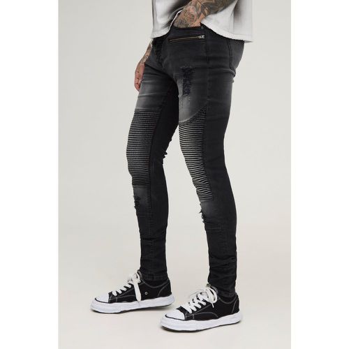 Jeans da biker Tall Skinny Fit slavati con zip e smagliature - boohoo - Modalova