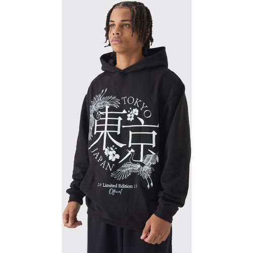 Oversized Tokyo Print Hoodie, Nero - boohoo - Modalova