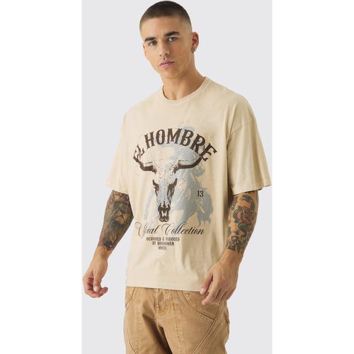 T-shirt squadrata oversize slavata con stampa Western - boohoo - Modalova