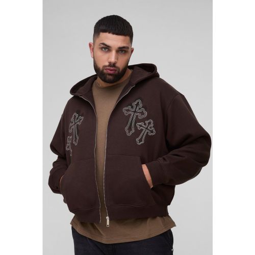 Sudadera Plus Oversize Recta Con Capucha, Cremallera Y Bordado De Cruz - boohoo - Modalova