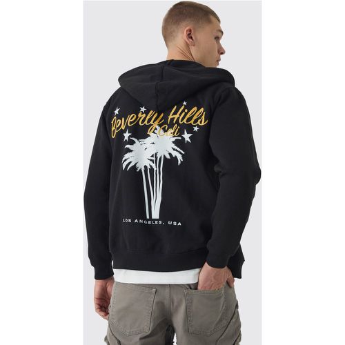 Sudadera Con Capucha, Cremallera Y Costuras Con Estampado Gráfico De Beverly Hills Y Palmeras - boohoo - Modalova