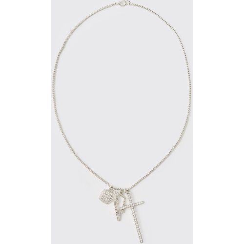 Collana con croce e dettagli in argento - boohoo - Modalova