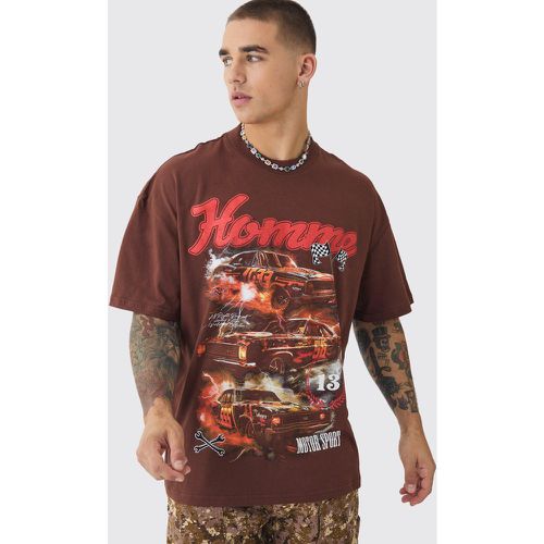 Oversized Extended Neck Homme Car Graphic Wash T-Shirt - boohoo - Modalova