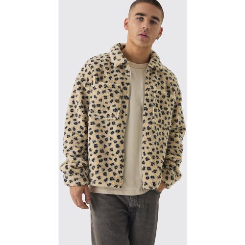 Sobrecamisa Oversize De Borreguito Con Cremallera Y Estampado De Leopardo - boohoo - Modalova