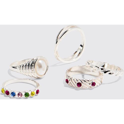 Pack De 5 Anillos Con Gemas, Gris - boohoo - Modalova