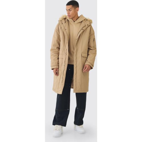 Parka Oversize De Sarga Con Capucha De Pelo Sintético En Color Tostado - boohoo - Modalova