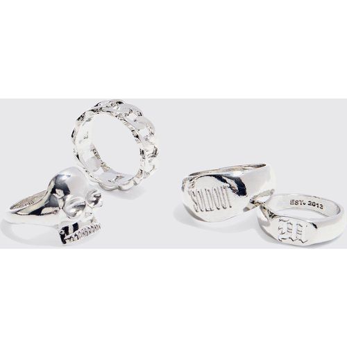 Pack De 4 Anillos Plateados, Gris - boohoo - Modalova