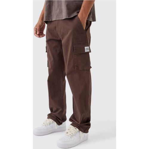 Pantalón Holgado Cargo De Tela Con Cintura Fija Y Etiqueta - boohoo - Modalova