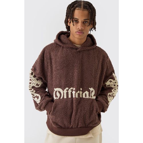 Sudadera Oversize Recta De Bouclé Con Capucha Y Letras Góticas Official - boohoo - Modalova