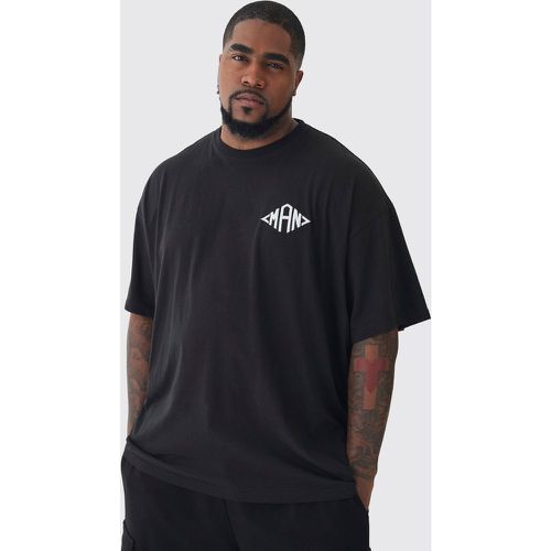 T-shirt Plus Size oversize Man nera con ricamo di rombo - boohoo - Modalova