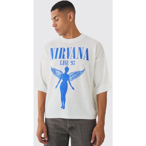 Camiseta Oversize De Punto Calado Con Estampado De Nirvana - boohoo - Modalova